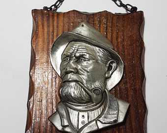 Vintage Wood Plaque 3D Resin Old Man Fisherman Smoking A Pipe, Made in West Germany Sticker
