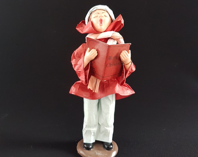 Victorian Christmas Caroler Figurine, Vintage Paper Mache Dickens Carolers