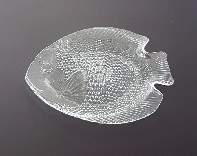 4pc Arcoroc France Fish-Shaped Clear Glass Plates Set - Nautical Beach Ocean Decor