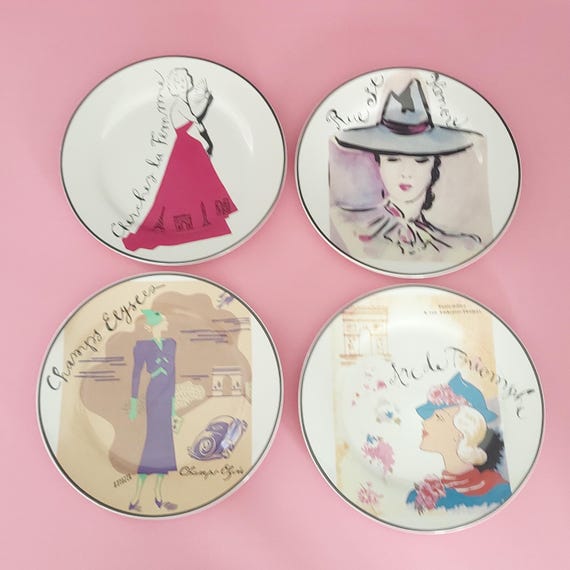 Vintage Rosanna Paris Fashion Plate Set | Chic French Bistro Dessert Plates