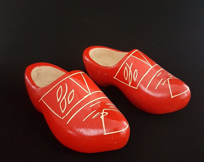 Hand Carved Dutch Clogs, 19.5cm, EU30, Red Wooden Shoes, Holland Scandinavian Decor