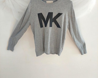 Vintage Michael Kors Heather Grey Crewneck, Black MK Monogram Pullover, Size Medium