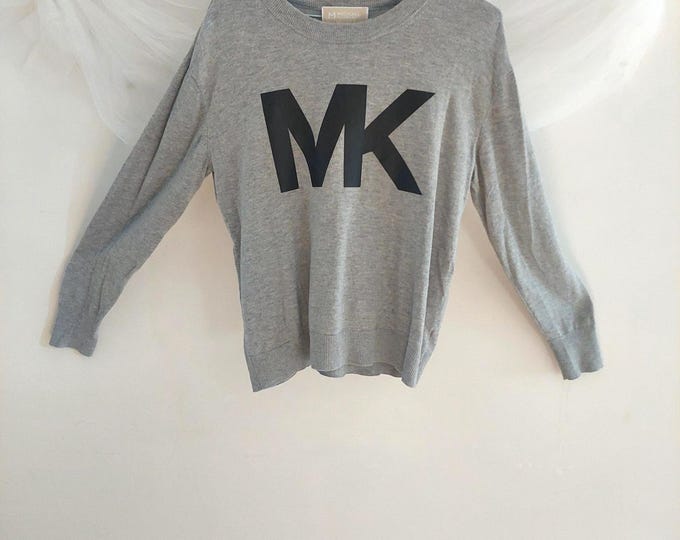 Vintage Michael Kors Heather Grey Crewneck, Black MK Monogram Pullover, Size Medium