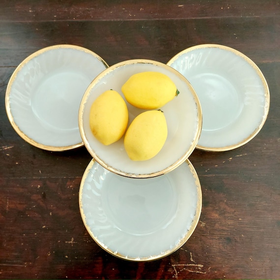 Fire King Golden Anniversary Milk Glass Bowls White Swirl Anchor Hocking Ovenware