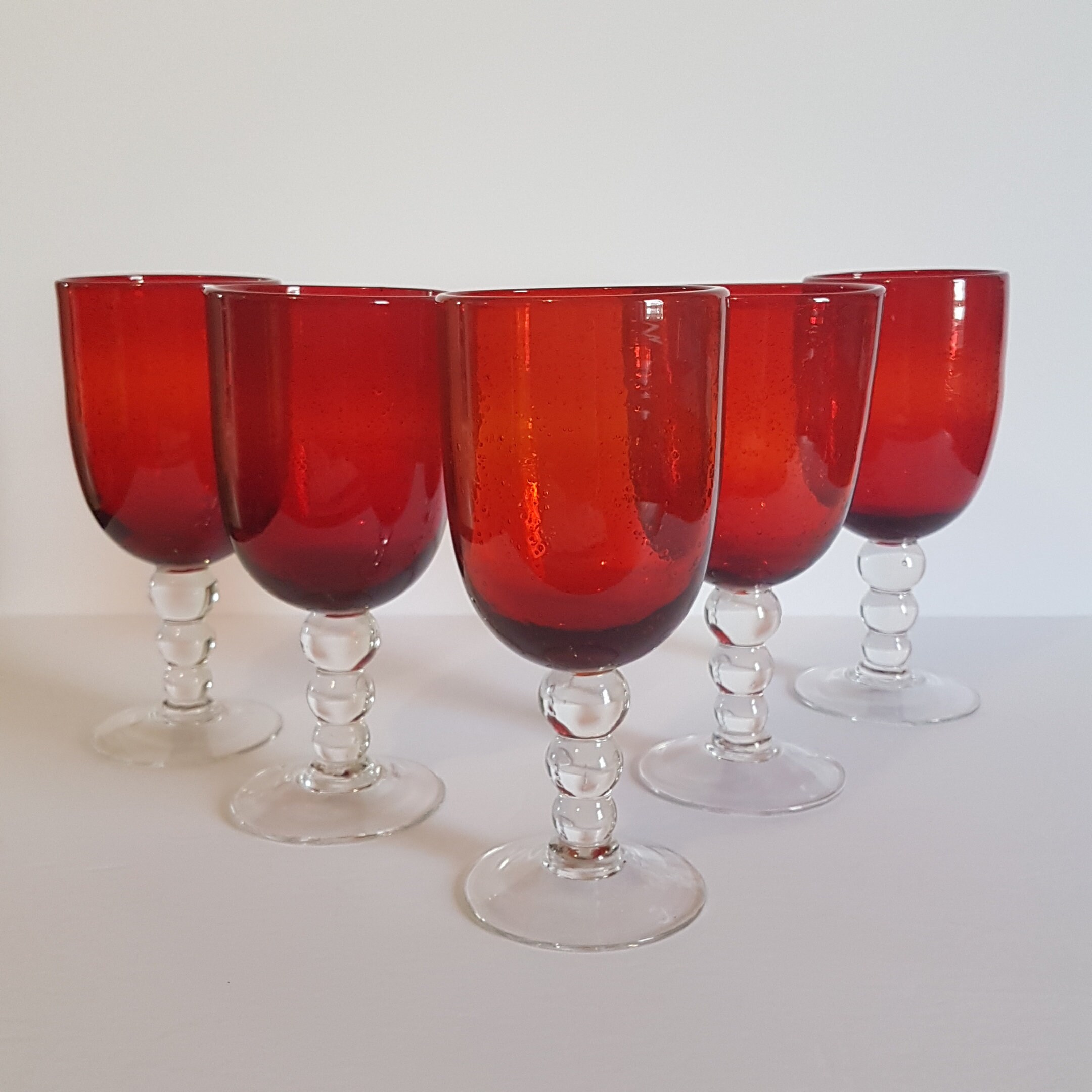 Vintage Ruby Red Stemmed Wine Glasses-Set of 12