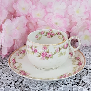 Elite Works Limoges Pink Rose Tea Cup and Saucer with Gift Options