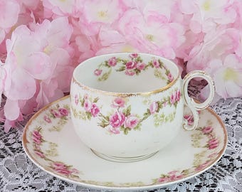 Elite Works Limoges Pink Rose Tea Cup and Saucer with Gift Options
