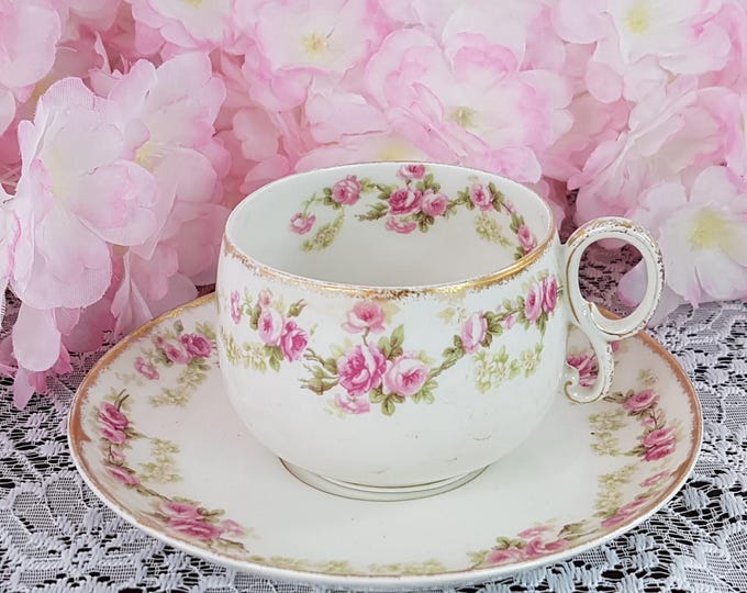 Elite Works Limoges Pink Rose Tea Cup and Saucer with Gift Options