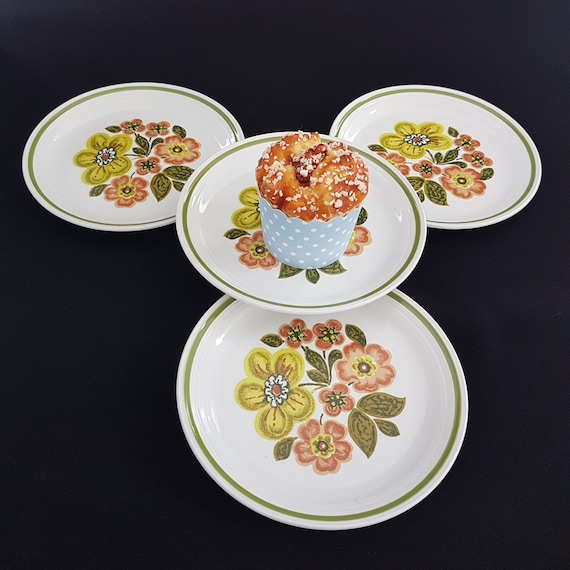 Vintage Myott Ironstone Ware Pampas Pattern 7-inch Side Plates - Set of 4 Made in England