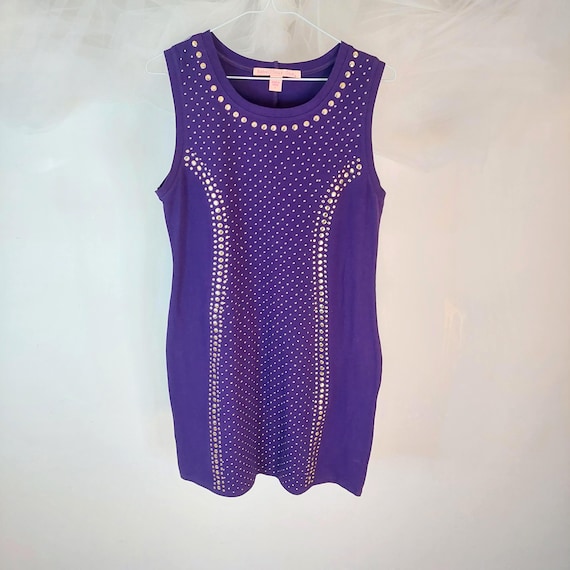 Rebellious One Purple Studded Bodycon Dress - Size Large Sleeveless Mini Knit Party Dress