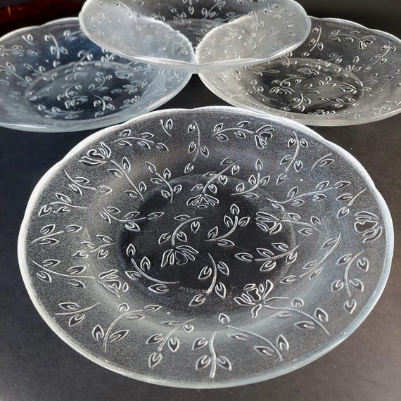 Vintage KIG Indonesia Rose Glass Bowls, 9-Inch Livia Dessert Salad Dishes, Set of 4
