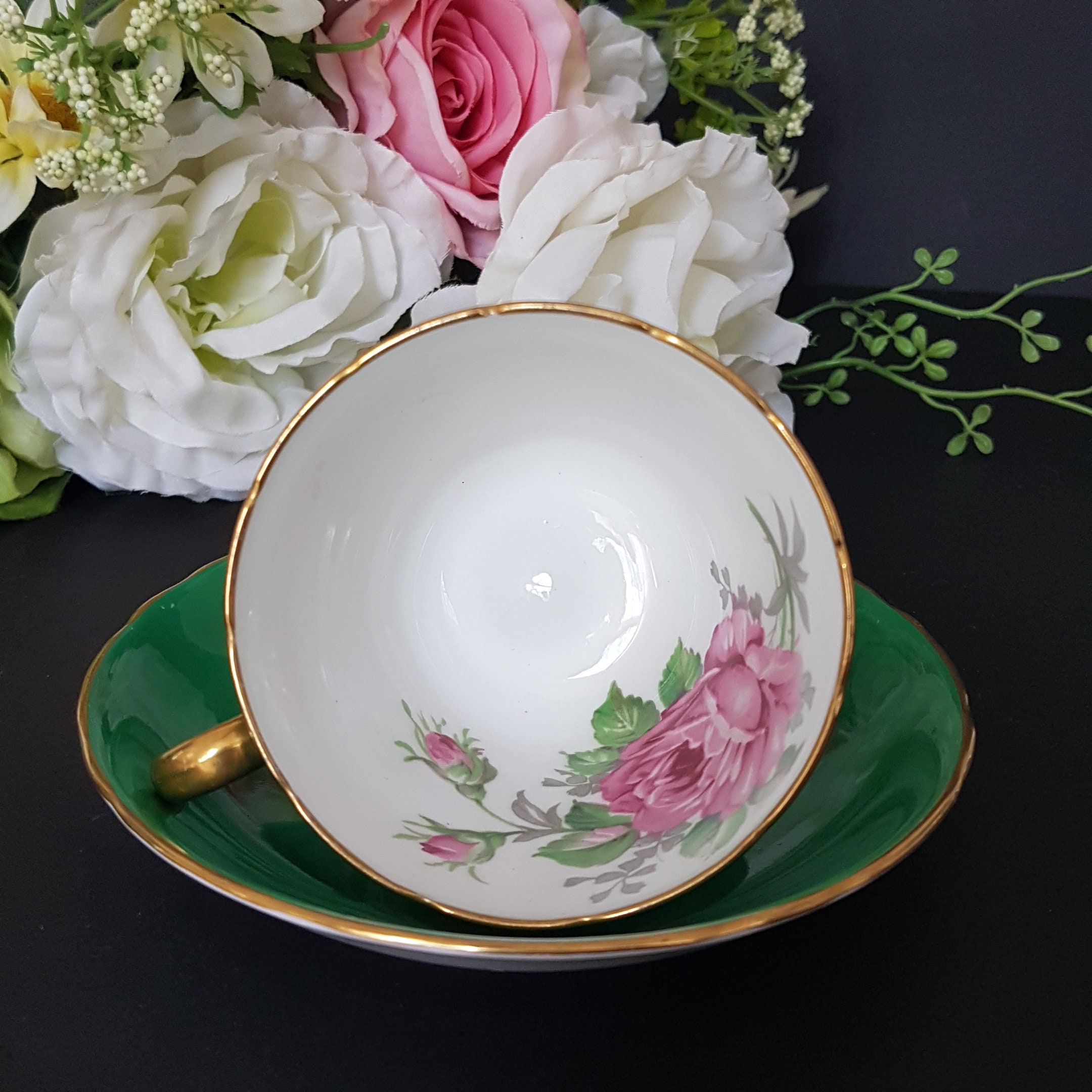 Tea Cup and Saucer, Vintage Adderley Lawley Bone China, Emerald Green