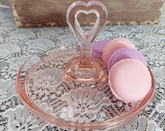 LE Smith Pink Depression Glass Tidbit Candy Dish with Heart Center Handle