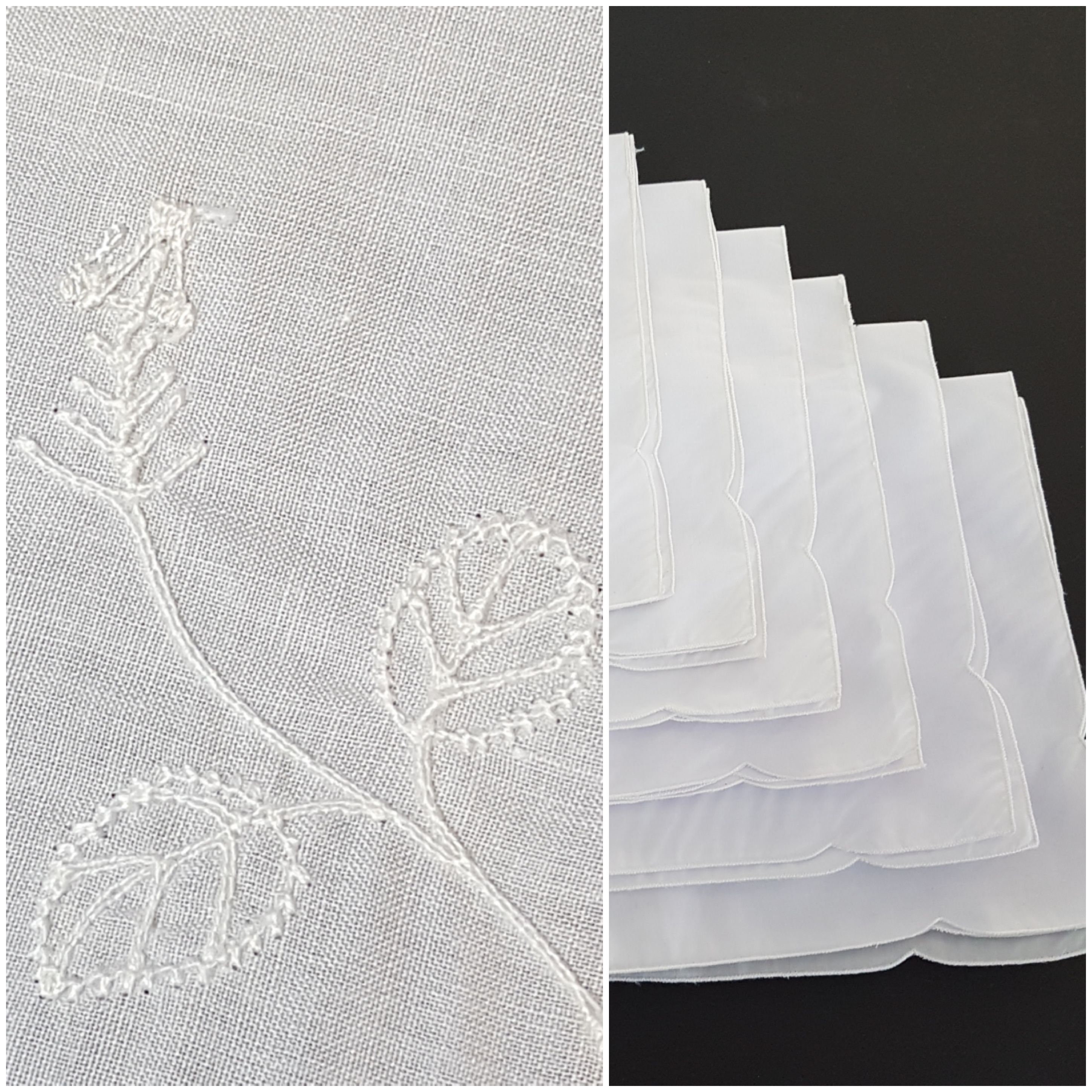 White Cloth Dinner Napkins, Set of 6 Vintage White Embroidered Napkins