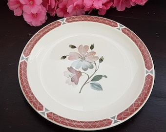 Vintage 1960s Wedgwood Albany Dinner Plates Set - Pink-Red Transferware Ironstone from England