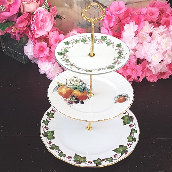 Gift for Tea Lover Handmade 3 Tier Bone China Cake Stand English Serving Tray