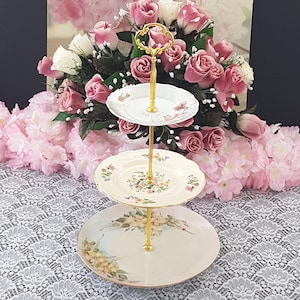 Small Floral 3 Tier Cake Stand, Tiered Dessert or Jewelry Tray, Wedding Decor