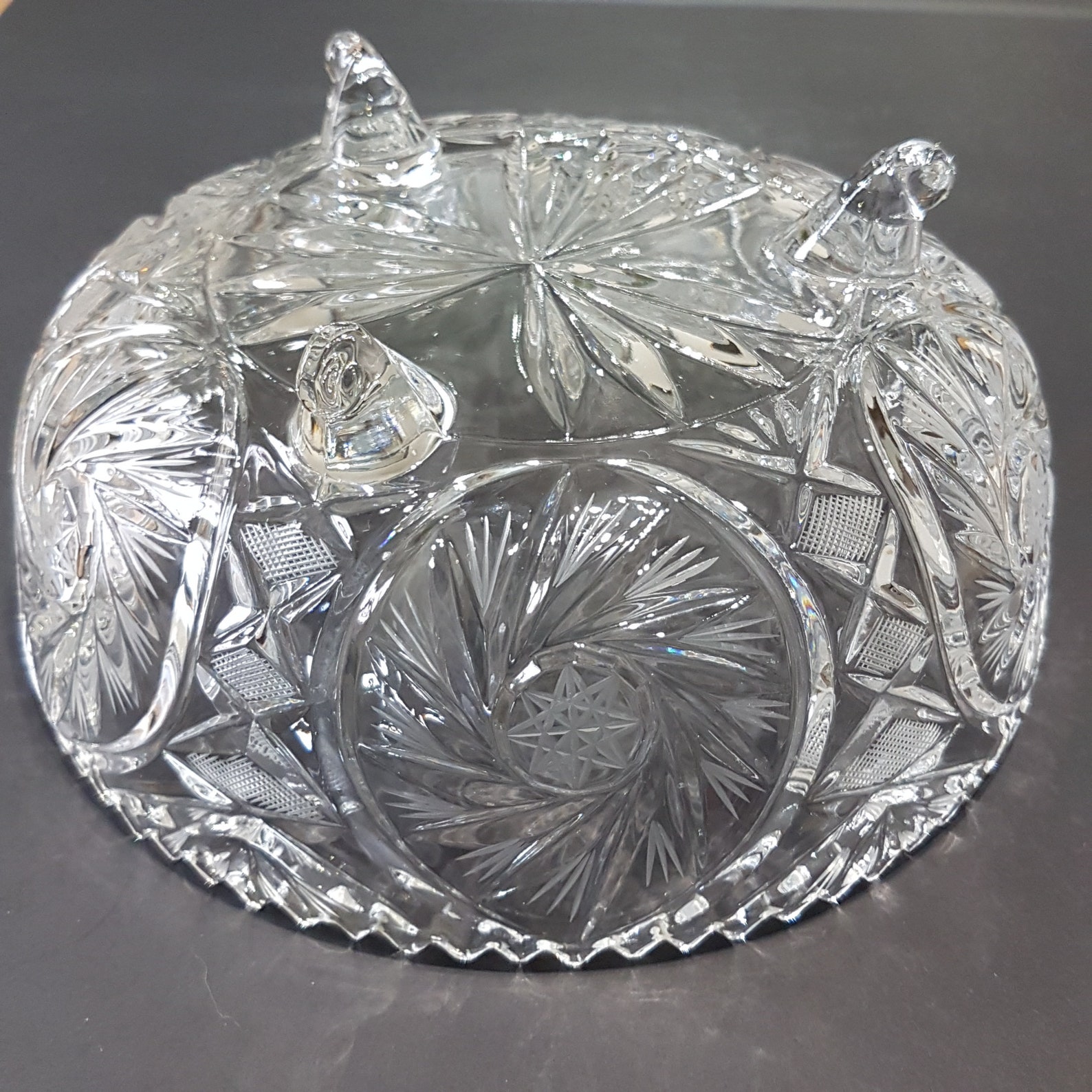 Large Pinwheel Crystal Footed Bowl Fruit Bowl Vintage Cut Etsy