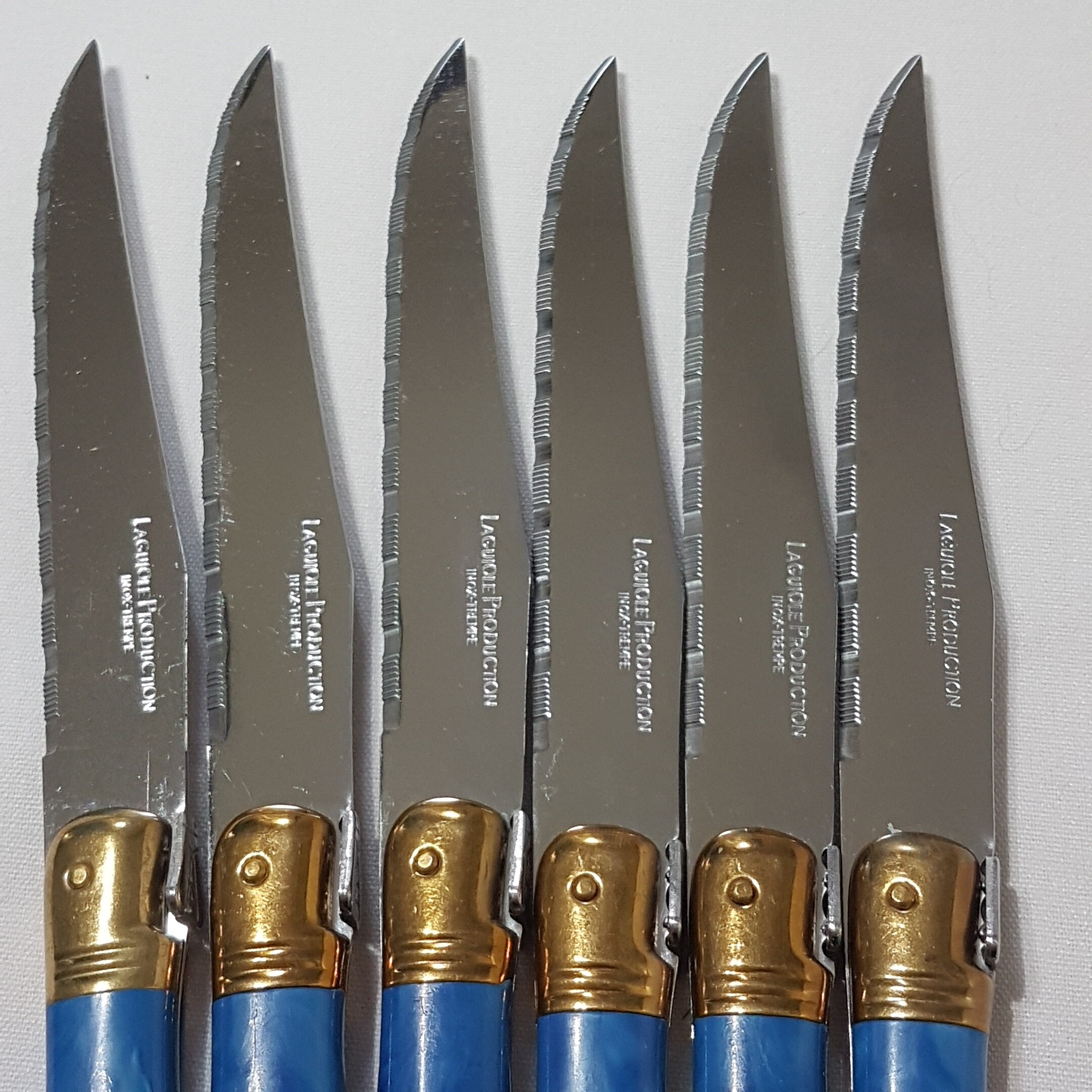 French Laguiole Steak Knife Set, Faux Blue Marble