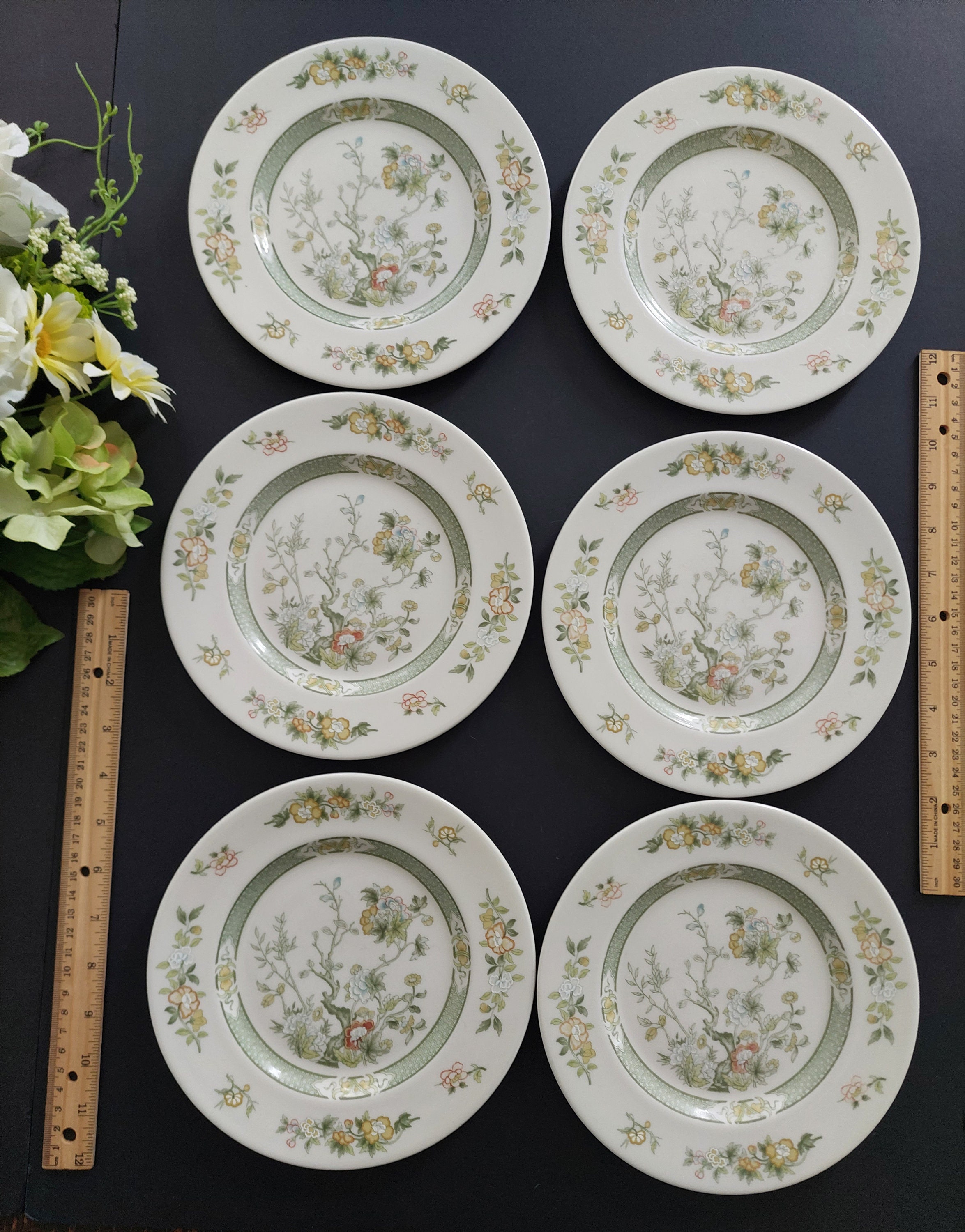 Salad Plates, Royal Doulton TONKIN TC1107, Green Indian Tree, 8 Inch