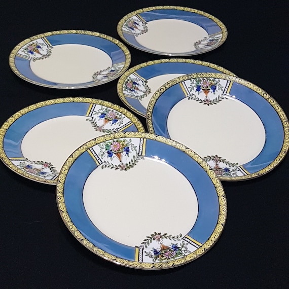 Antique Noritake Dessert Plates Set of 6 Hand Painted Floral Urn 1920s Morimura