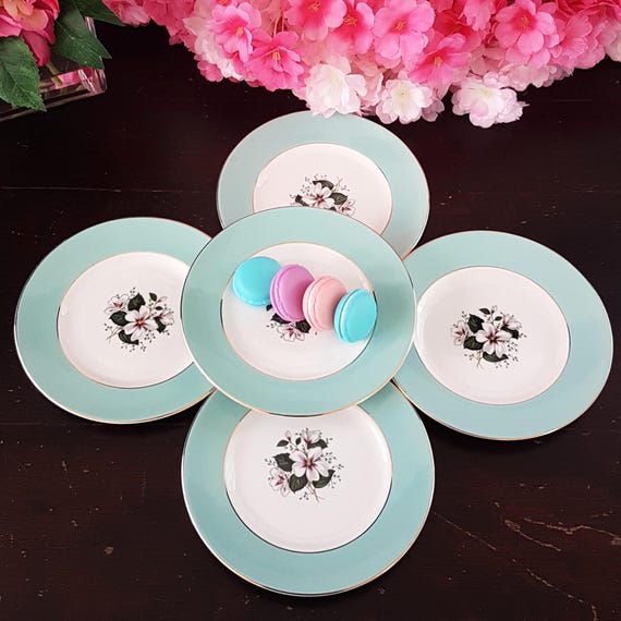 Vintage Ridgway Saraband 6.75 Side Plates - Mid-Century English Ironstone with Blue Floral Design