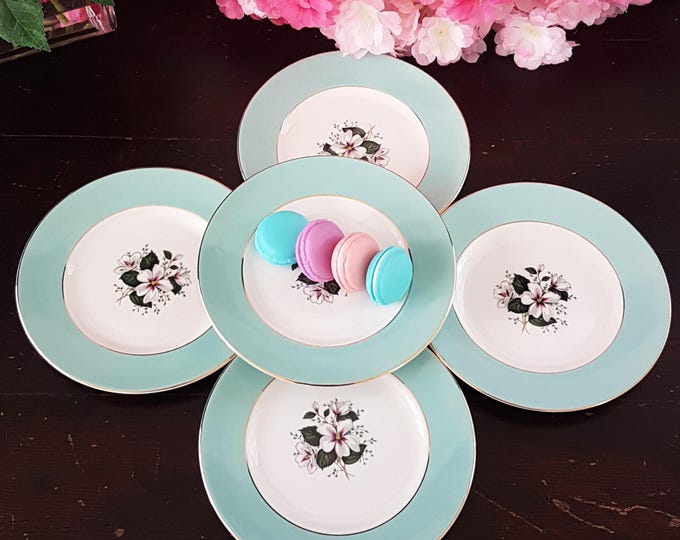 Vintage Ridgway Sarabond 6.75 Side Plates - Mid-Century English Ironstone with Blue Floral Design