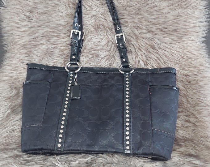 COACH Black Signature Studded Shoulder Tote Bag G0867-F12853