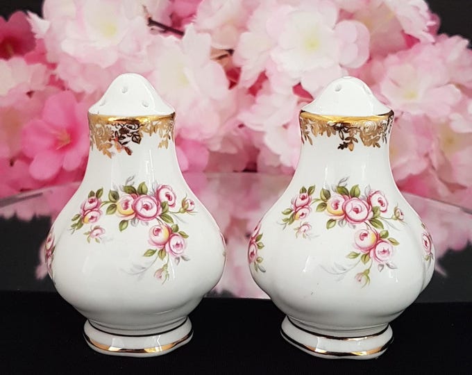 Royal Albert Dimity Rose Bone China Salt & Pepper Shakers Set - English Floral Tea Party Cruet