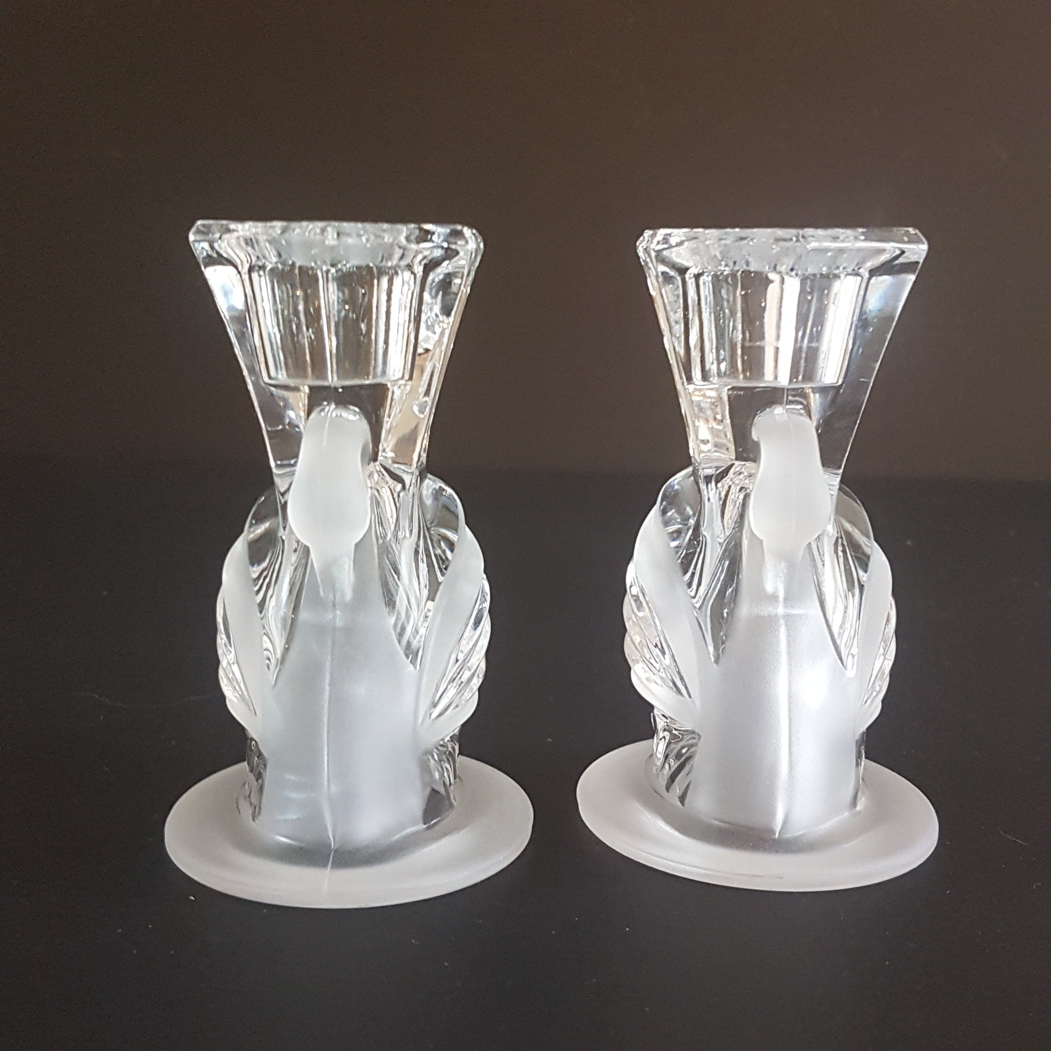 Matching Pair of PartyLite Swan Candlestick Holders, Clear Crystal and