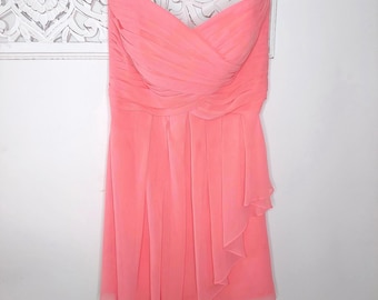 Davids Bridal Coral Chiffon Bridesmaid Dress Strapless Size 14 Front Cascade