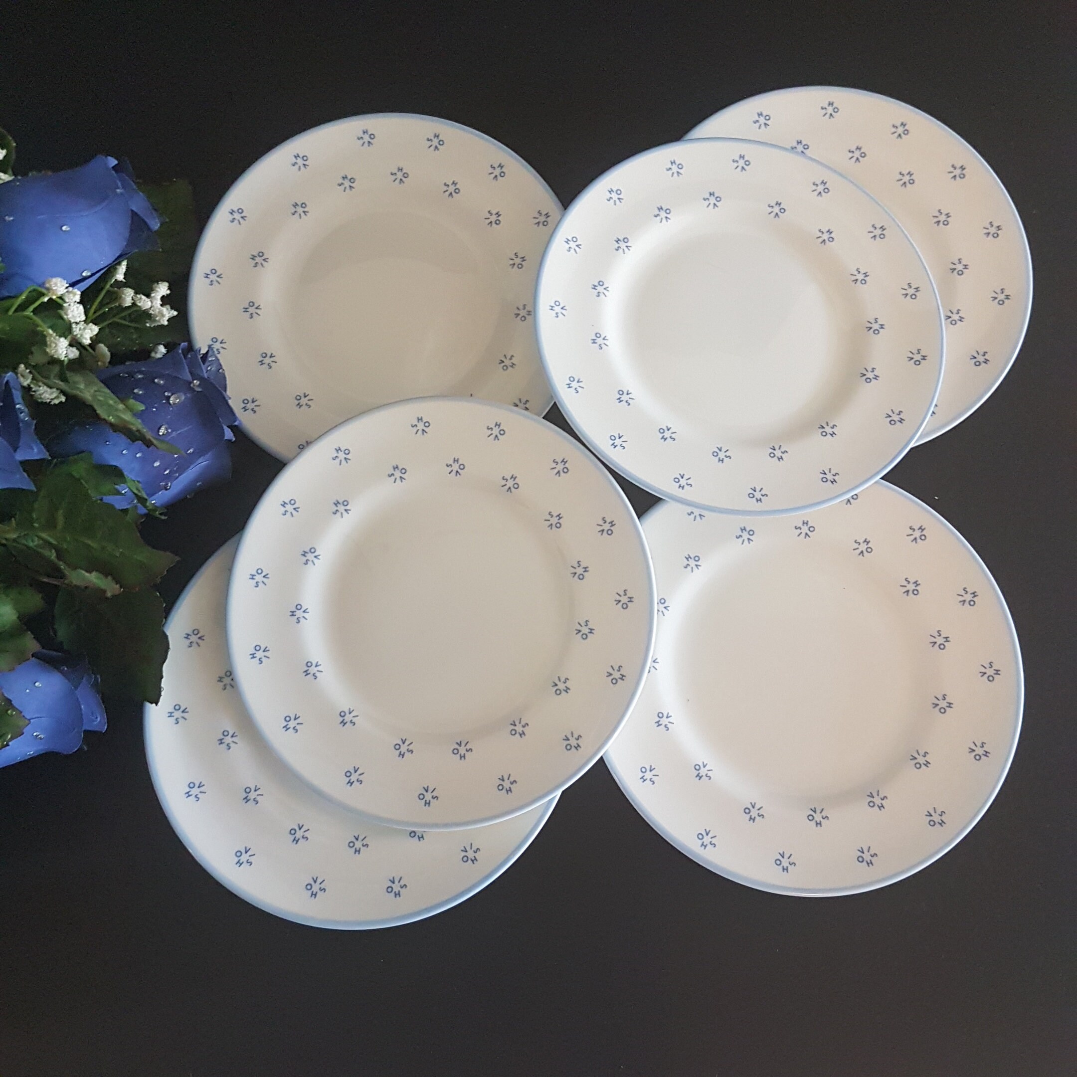 6 Side Plates, Vintage Coalport, Word Hovis in Circle, Blue White ...