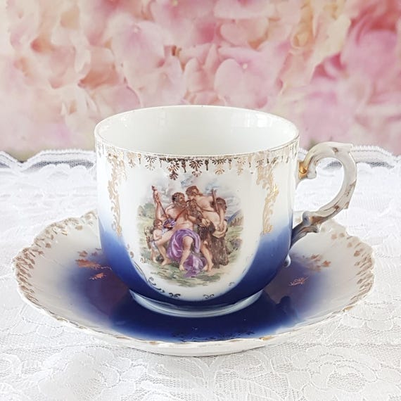 Vintage Royal Bavaria German Tea Cup and Saucer Art Nouveau Adam and Eve
