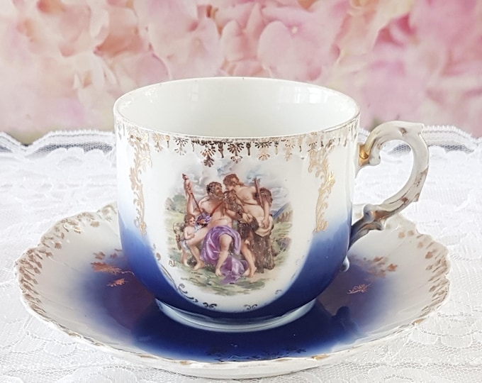 Vintage Royal Bavaria German Tea Cup and Saucer Art Nouveau Adam and Eve
