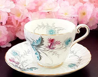 Aynsley Wayside 1960s Mid Century English Bone China Tea Cup & Saucer