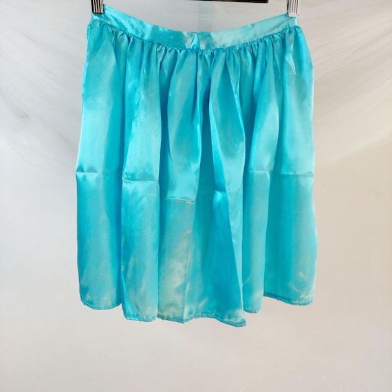 Vintage Turquoise Satin Hostess Apron | Retro 1950s Mid Century High Shine Half Apron Tie