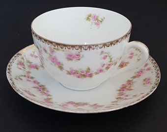 Tea Cup and Saucer, Vintage Adolf Persch, BRIDAL ROSE, EAP Czechoslovakia, ADH32, 4 Teacups Available, Sold Individually, 1930s