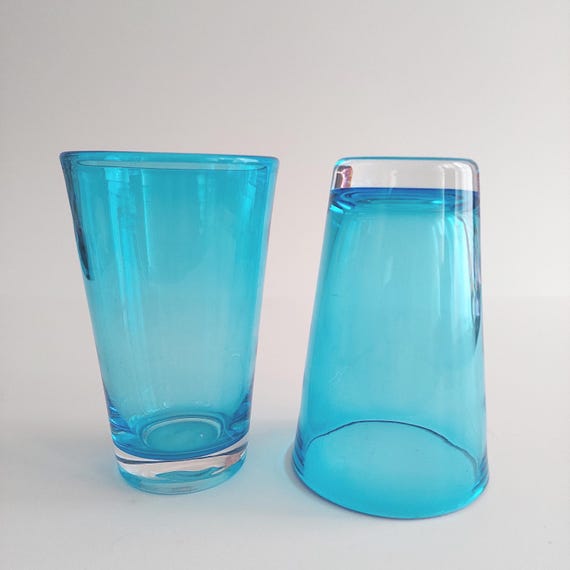 Vintage Aqua Turquoise Pint Glasses Set of 2 16oz Beer Drinking Glasses