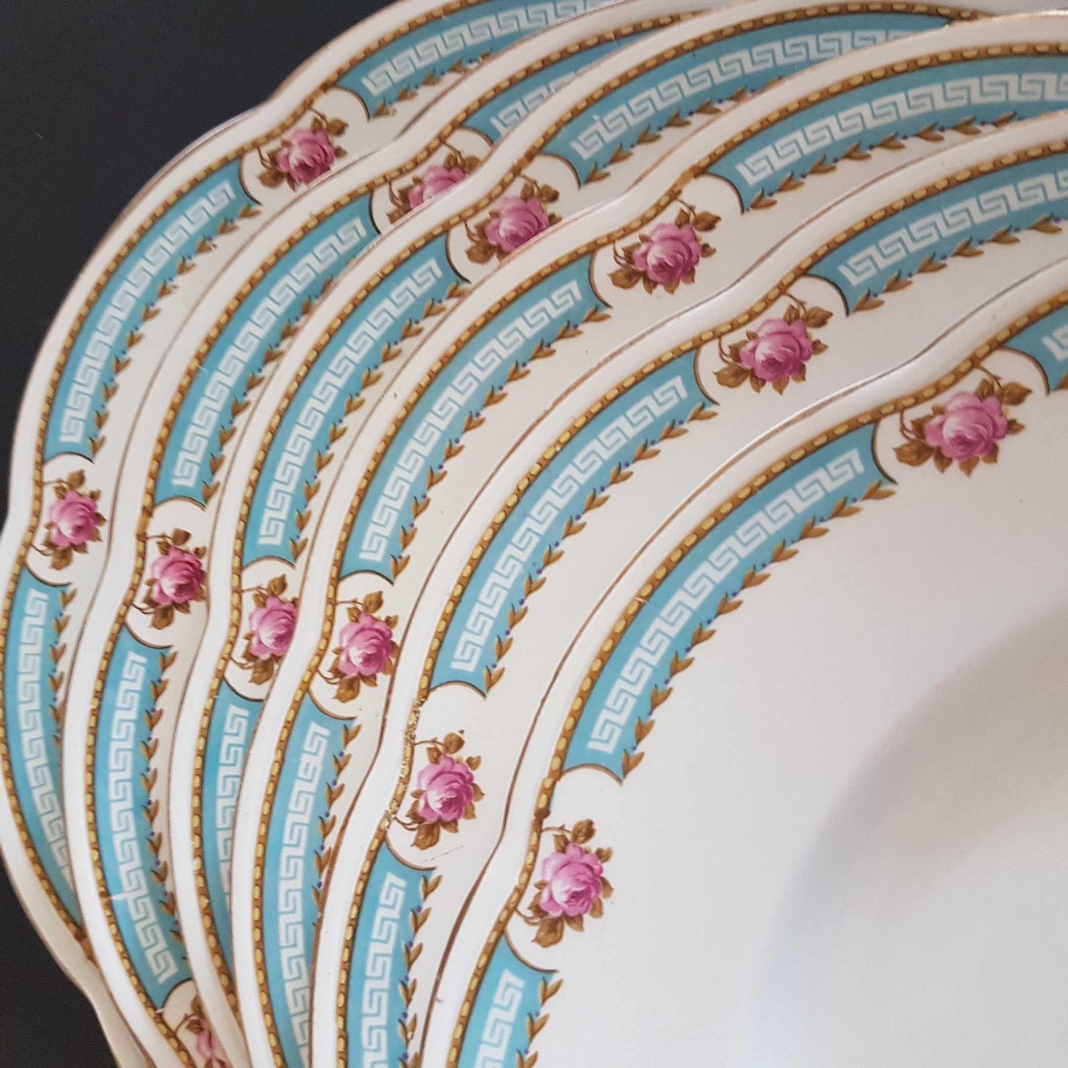 Vintage Baker & Co England, Set of 6 Dinner Plates, Flower Shape, Pink
