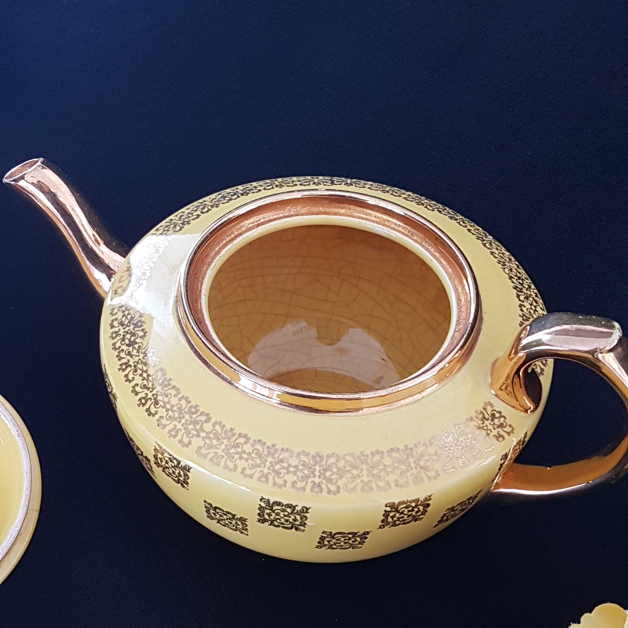 Vintage Teapot by Sudlows Burslem England, Yellow Tea Pot with Gold