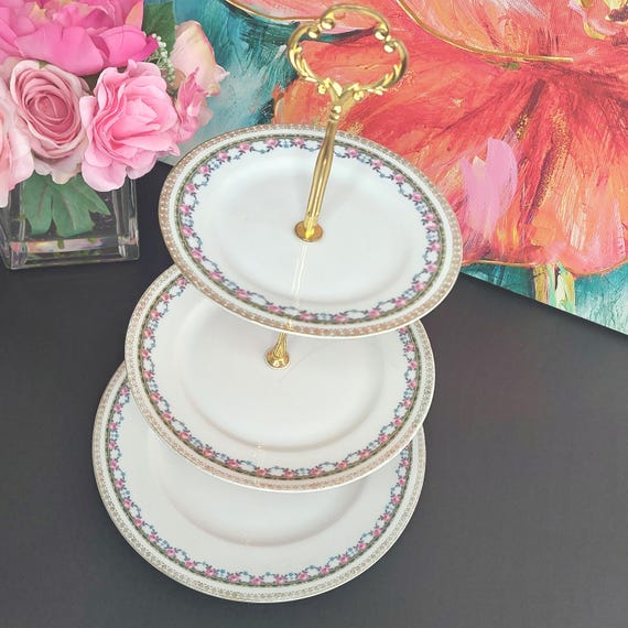 Wedding Handmade 3-Tiered Antique Dessert Stand - Bridal Cake Display Tea Party Serving Tray