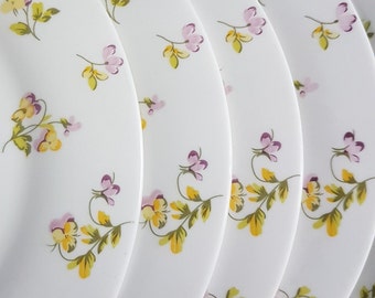 Milk Glass Dinner Plates: Martha Stewart Pansy Floral, Set of 4