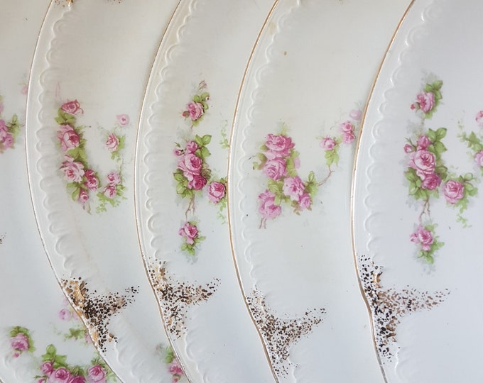 Vintage Dinner Plates, F Winkle Co Ltd EATONIA, 9 Inch, Sets of 2, Pink Roses, Made in England, 1911