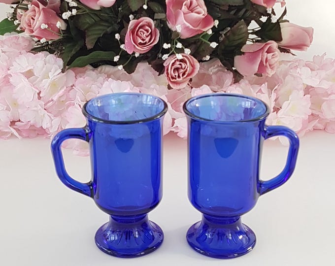 2pc Anchor Hocking Cobalt Blue Irish Coffee Glasses