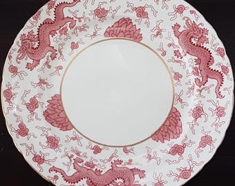 Chinese Dragon Red Transferware Dinner Plate by Delphine Bone China England