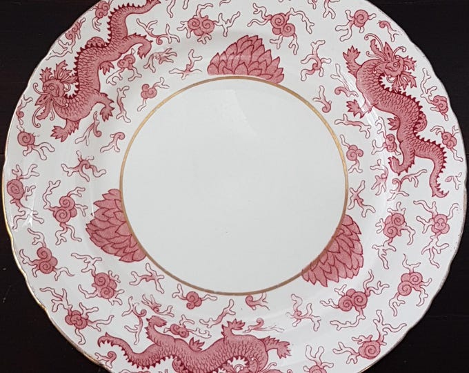 Chinese Dragon Red Transferware Dinner Plate by Delphine Bone China England