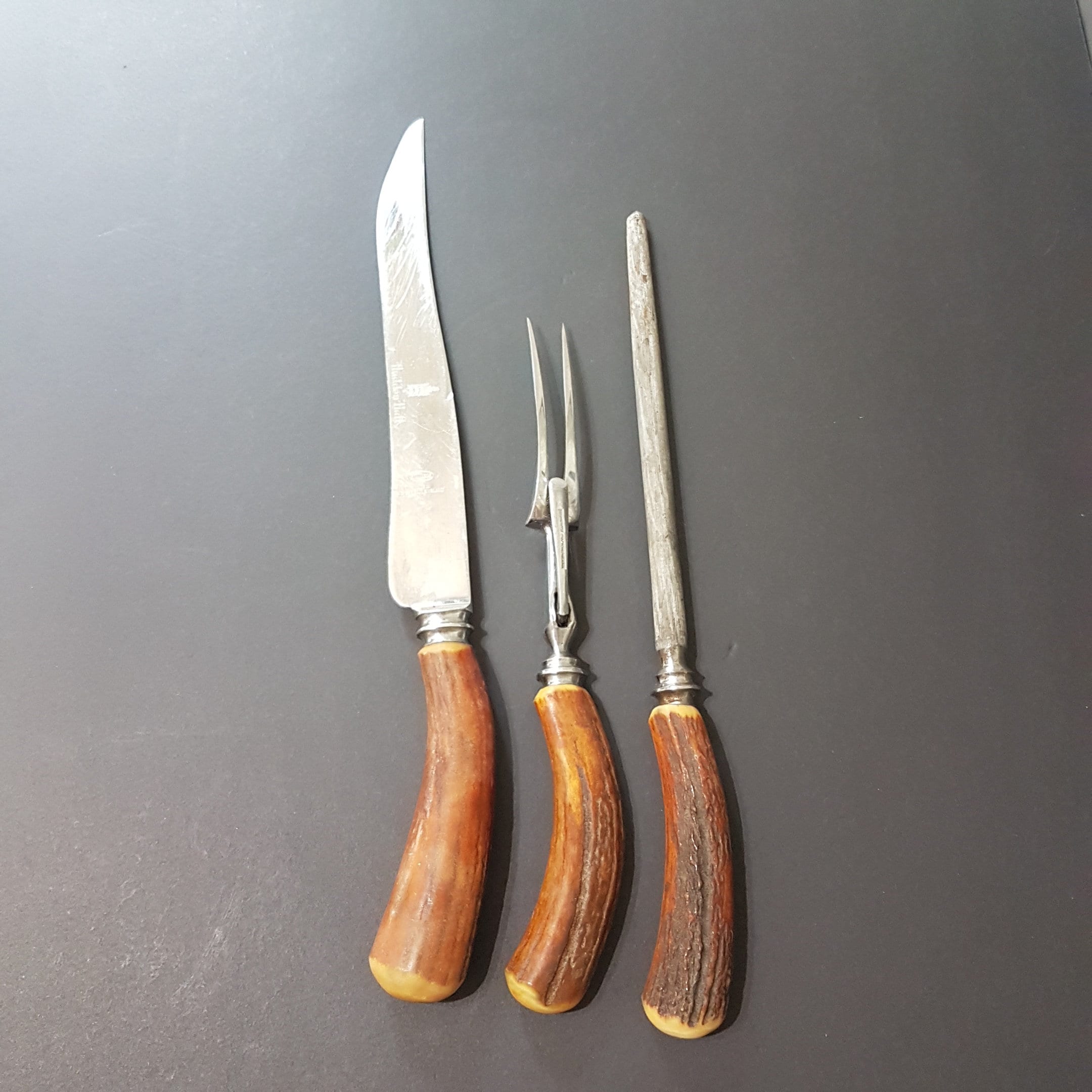 Vintage Genuine Staghorn/Deer Antler Meat Carving Set, Haddon Hall