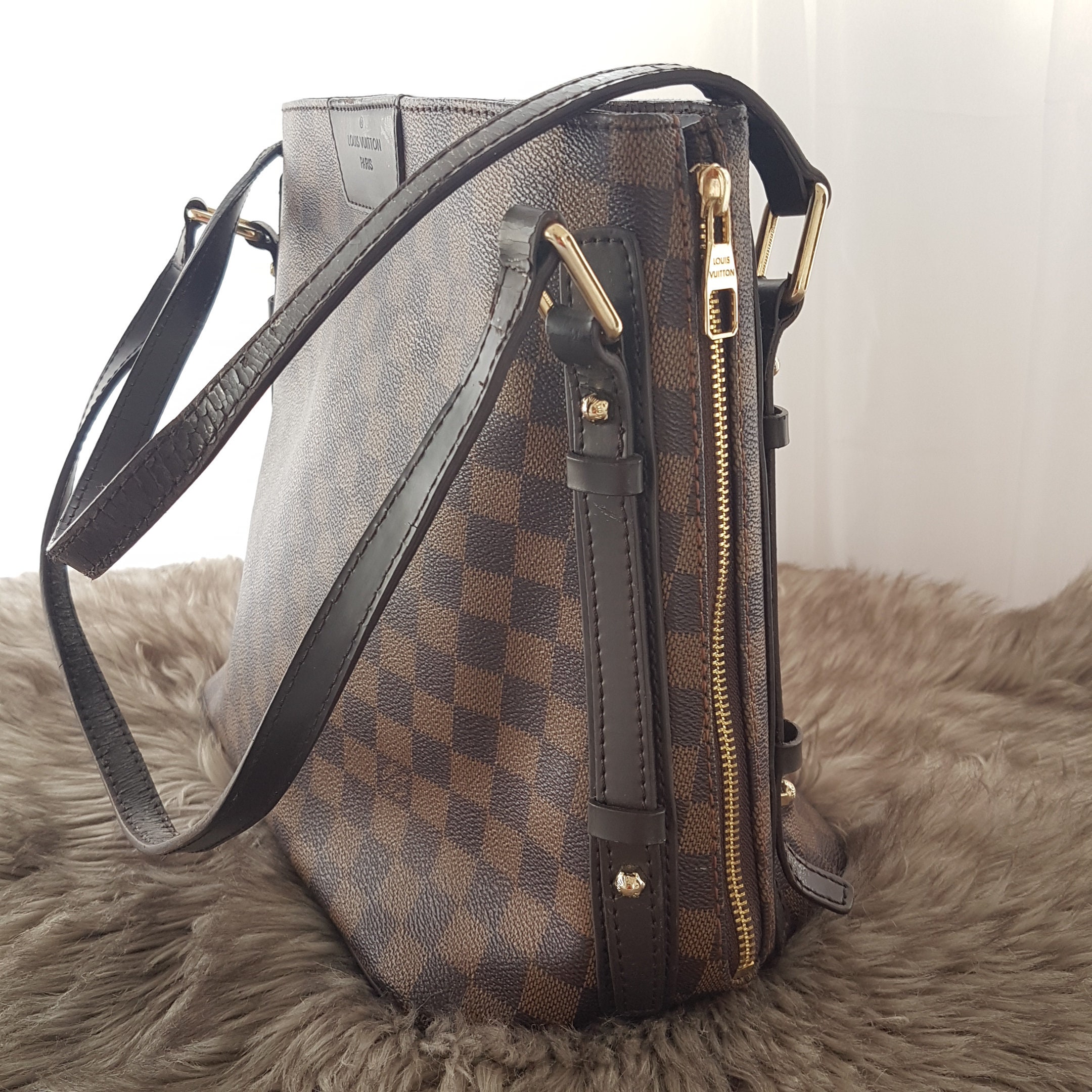 LOUIS VUITTON Damier Ebene Cabas Rivington Shoulder Bag, Monogram,  Expandable Zippered Sides