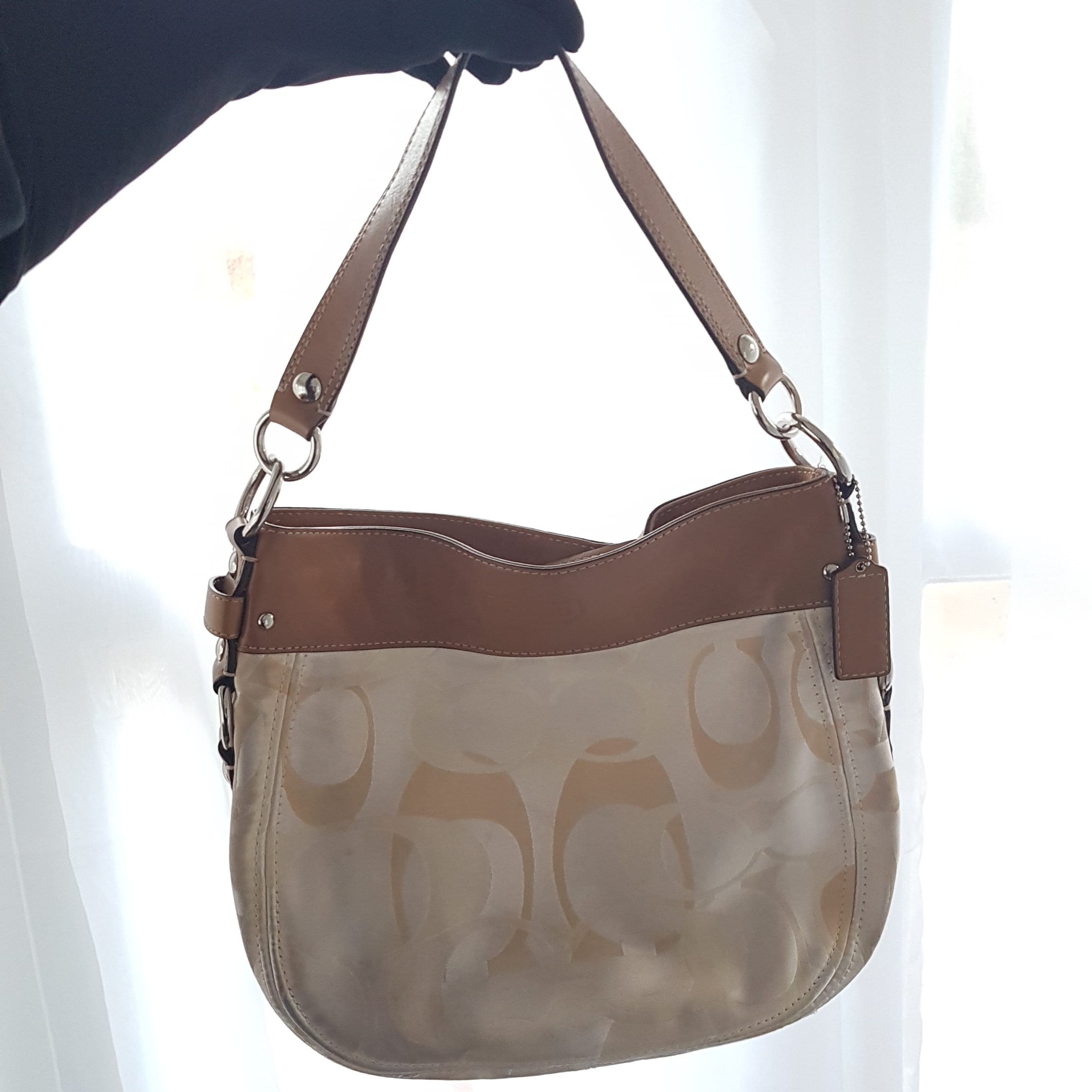 Vintage COACH C1082-F14711 Tan Beige ZOE Shoulder Bag, Canvas with