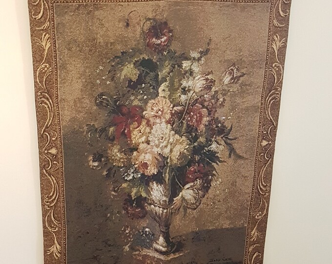 Wall Hanging Tapestry FLORAL DECADENCE, Artist John Cho, 38 x 47 inch Vertical, Rod Sleeve